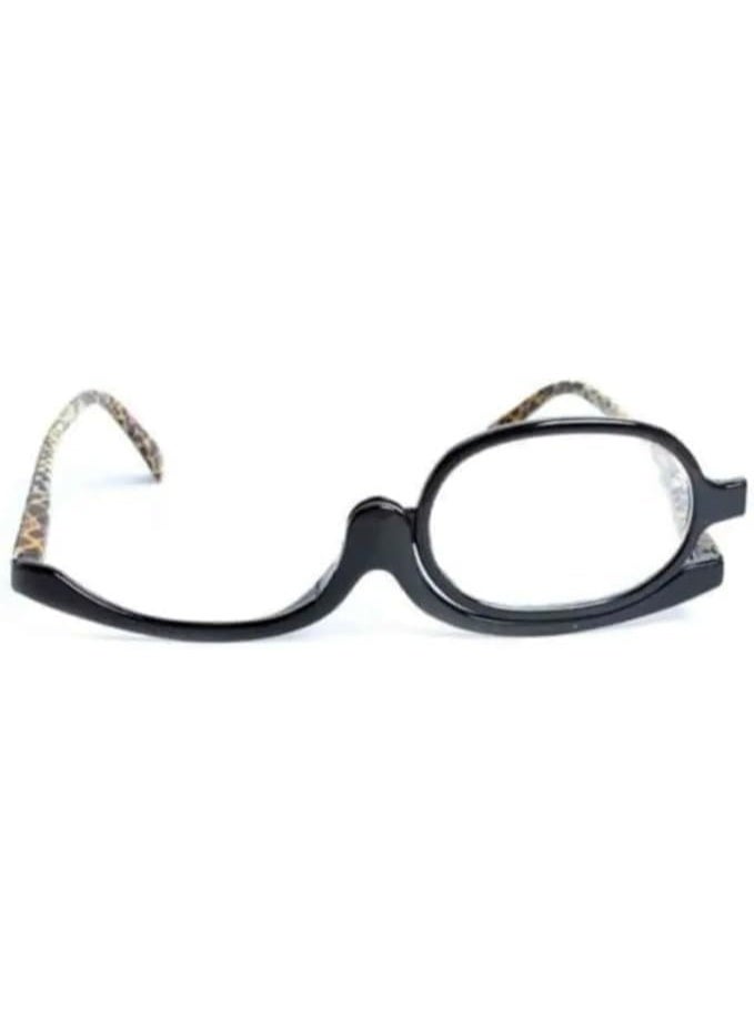 My souq Magnifying Flip Eye Makeup Glasses - Single Rotating Lens 180° - Leopard Pattern Frame 135mm. - Image 1